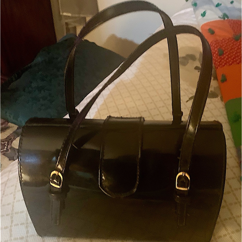 Small black patent leather purse